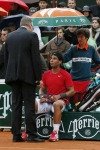 Spain's Rafael Nadal talks with the refe